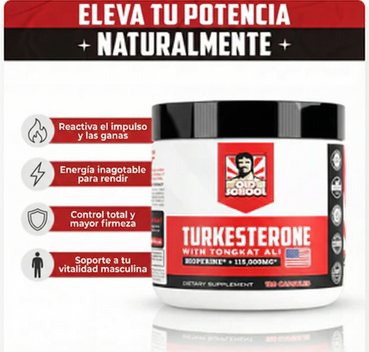 Turkesterone Old School™ + Tongkat Ali | Fórmula de Potencia y Vitalidad Masculina (120 Cápsulas)