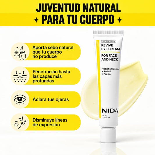 NIDA EYES - Crema de ojos y cuello - Probióticos, retinal y péptidos - Aporta cebo natural