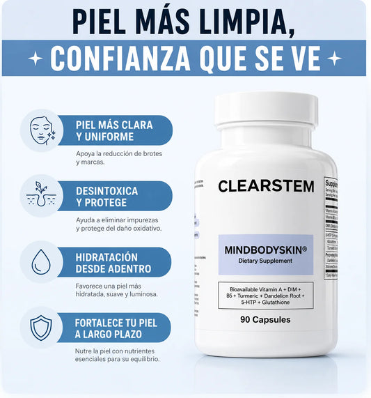 CLEARSTEM — Suplemento para Acné Adulto y Hormonal | Con Cúrcuma, DIM y Diente de León | 90 Cápsulas